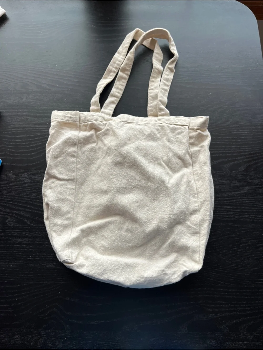 Natural Cotton Tote Bag Blue Geometric Graphic Print 12x12 Off-White Canvas